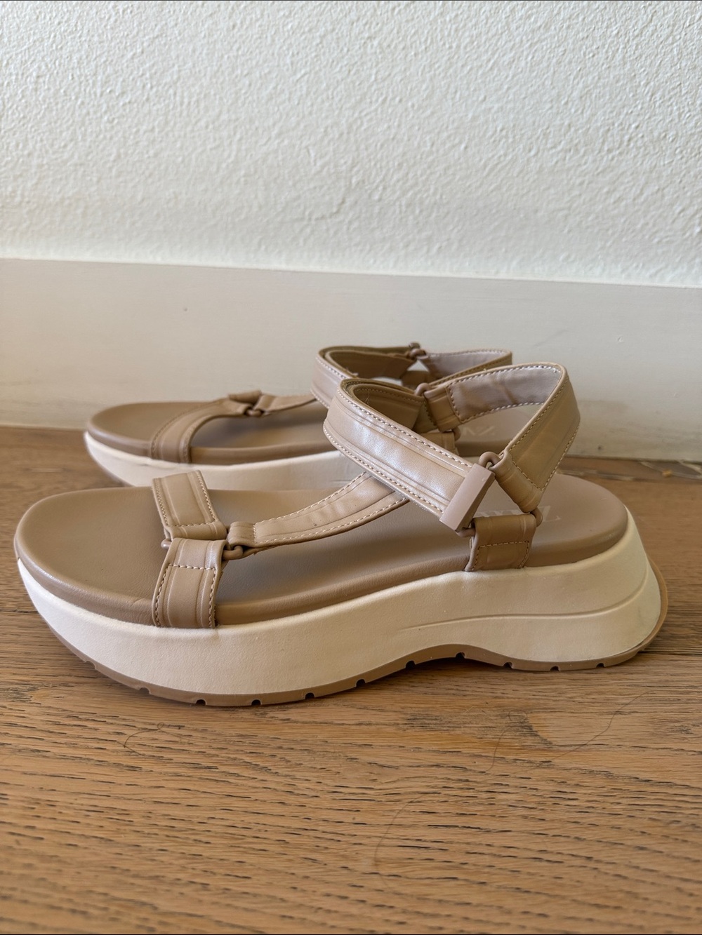 Zara Tan Platform Sandals with Adjustable Straps